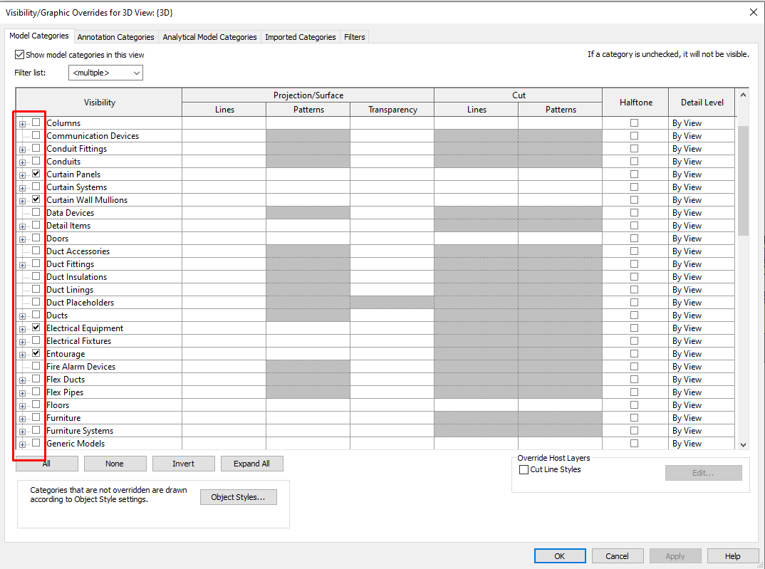 visibility button Revit